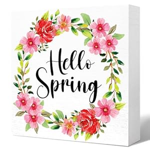 Spring Desk Decor,Hello Spring Wreath Wood Block Plaque Box Sign for Home Office Farmhouse Garden Desk Shelf Table Decoration,Spring Table Decor Wood Block Sign Spring Desk DecorHello Spring Wreath Wood Block Plaque Box Sign for Home Office Farmhouse Garden Desk Shelf Table DecorationSpring Table Decor Wood Block Sign