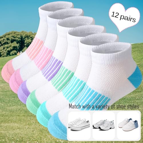 Bemeol Girls Socks 12 Pairs Ankle Socks Girls Athletic Running Low Cut Casual Sock for Kids4