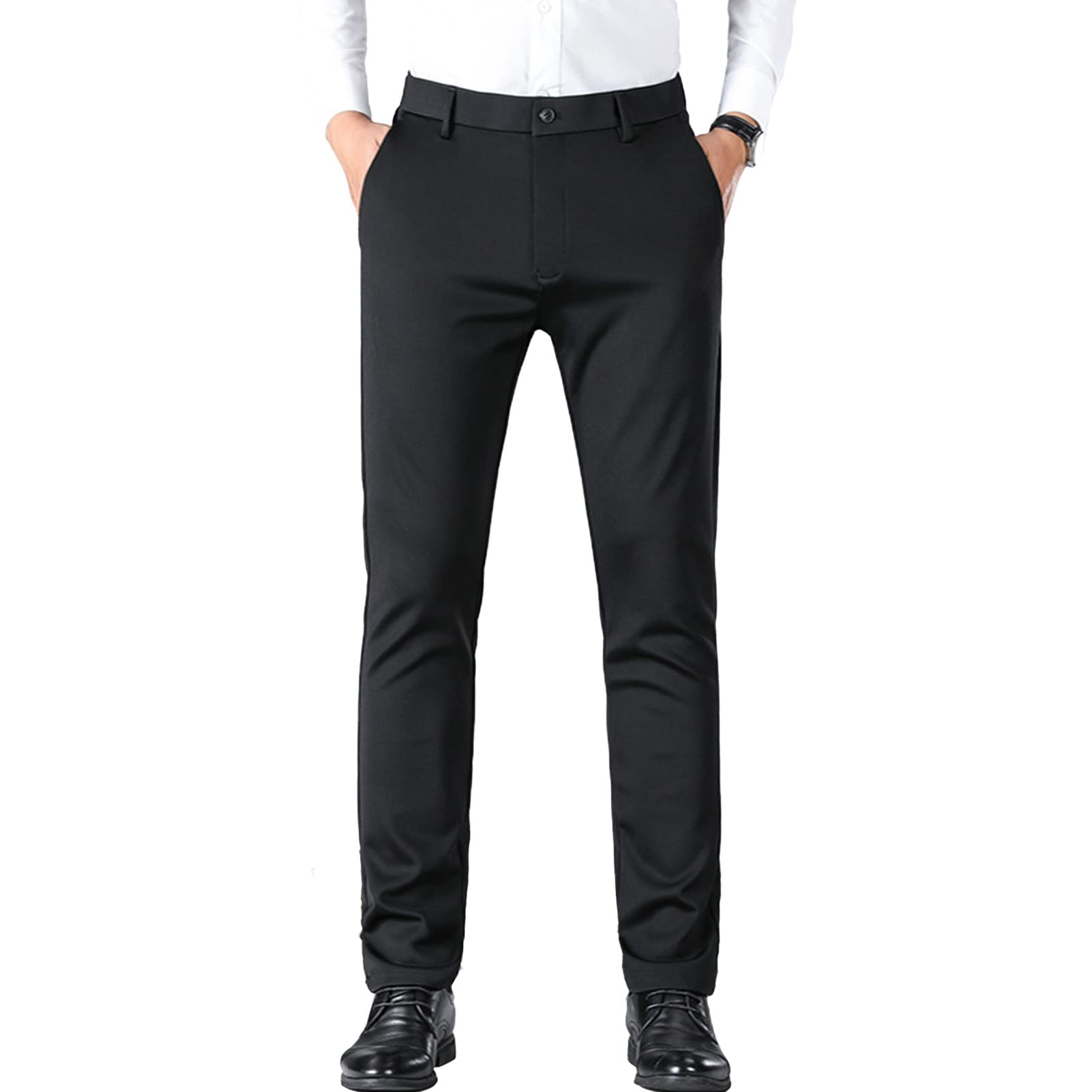 Men Stylish Slim Fit Dress Pant Solid Color Straight Leg Suit Pant Summer Business Skinny Wrinkle Resistant Trouser