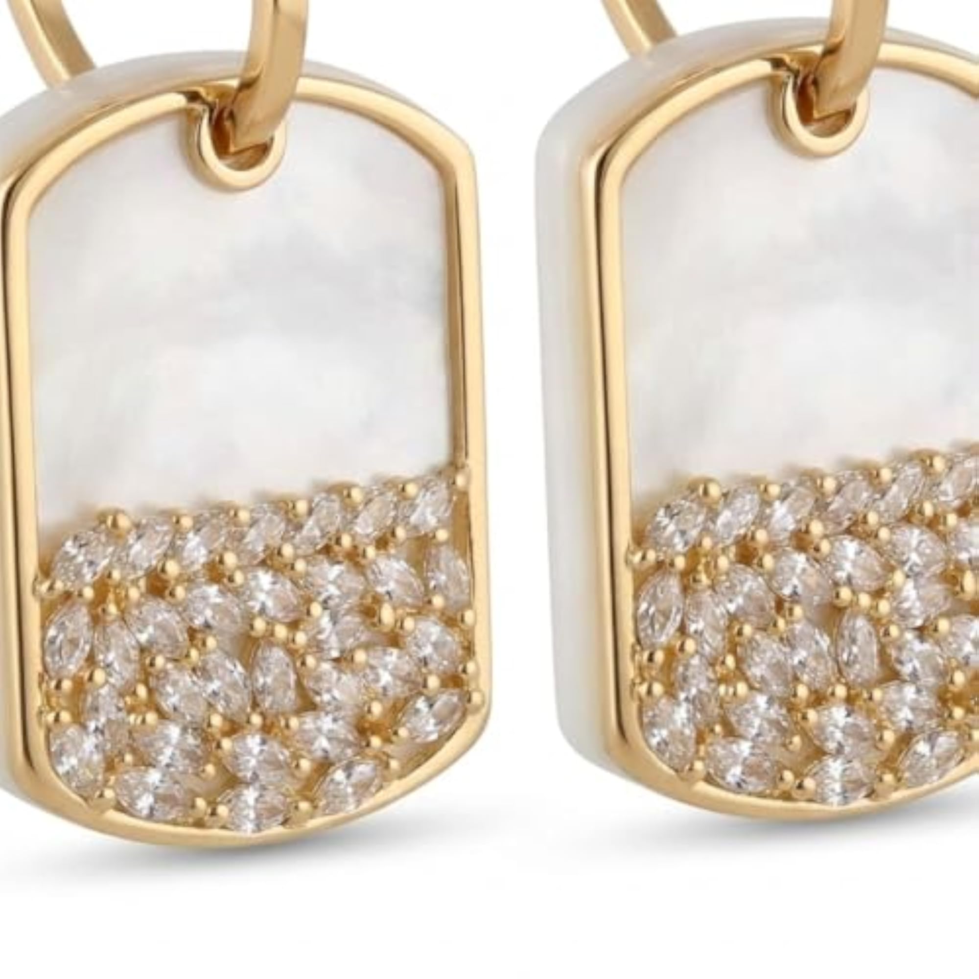 Women's Rectangular Drop Earrings with Mother of Pearl and Crystal Accents