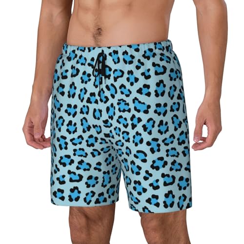 Blue Leopard Print Funny Men's Swim Trunks Board Shorts Quick Dry-2