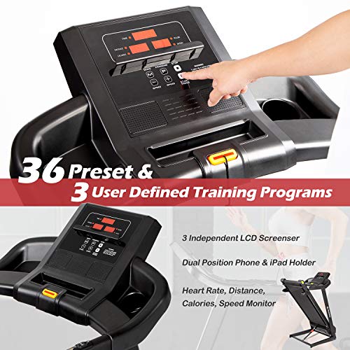 ADVENOR Treadmill Motorized Treadmills 2.5 HP Electric Running Machine Folding Exercise Incline Fitness Indoor (red) - Thumbnail 3