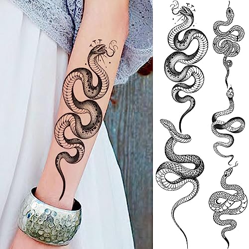 Black Snake Forearm Temporary Tattoos For Women Adult Men Serpent Moon...