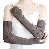 YATANAM Wool Blended Wrist Warmers Warm Fingerless Gloves Knit Soft Arm Warmers Sleeves Typing Mittens for Women (19.7''/50cm, A-dark camel)
