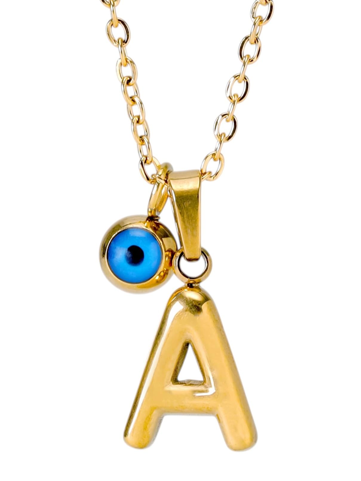 pasru Alphabet Charm Pendant Chain with Blue Evil Eye Name Initial Short Necklace for Women & Girls | Trendy Fashion Jewellery for Everyday Wear-picture-19