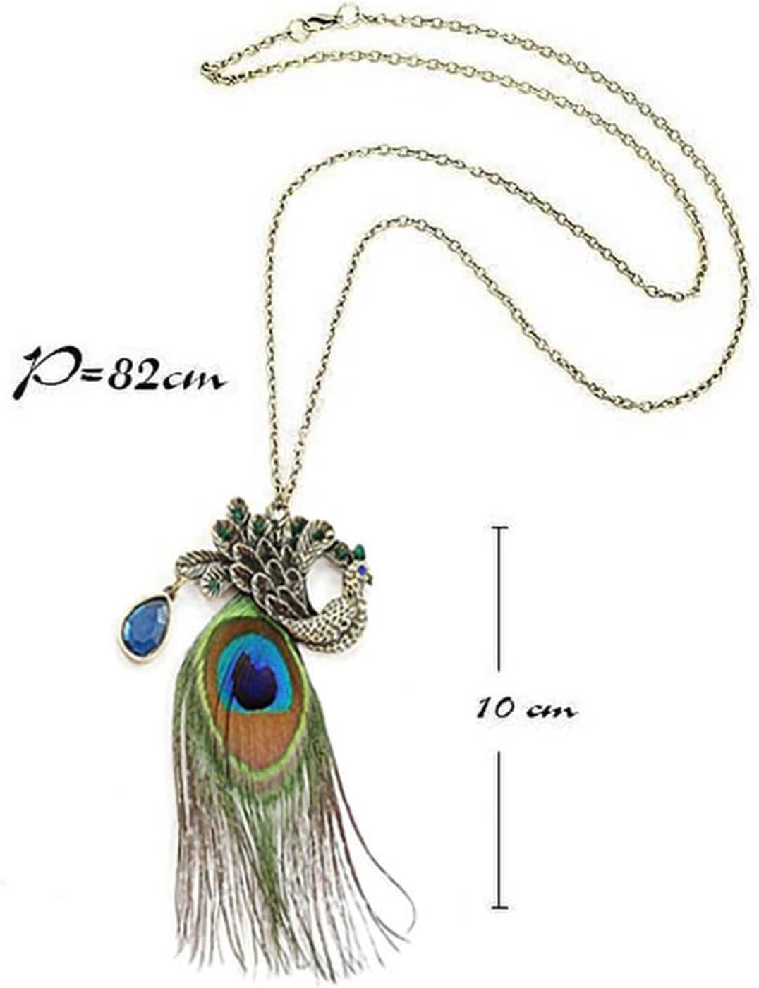 Dreuyet Bohemian Peacock Feather Necklace for Women Handmade Boho Vintage Turquoise Crystal Pendant Necklace Statement Summer Beach Retro Ethnic Jewelry - Image 4