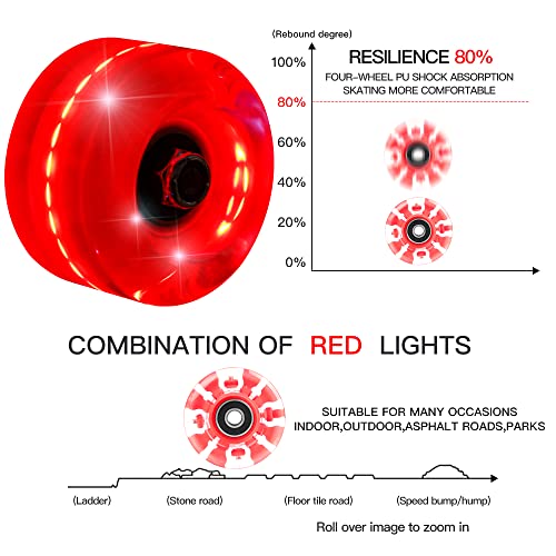 Rolitwils Pacote com 8 rodas de skate iluminadas 78A 32 x 61 mm, rodas de skate luminosas com rolame