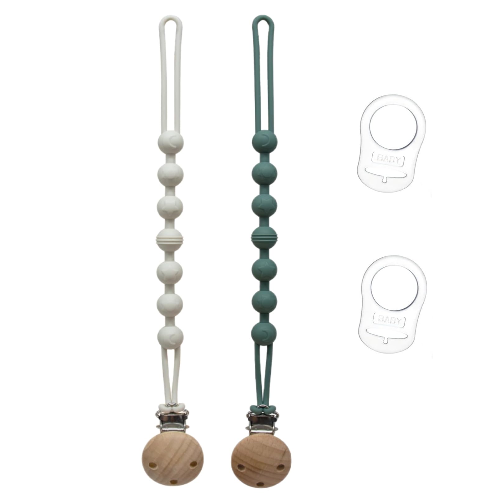 2 Pezzi Catenella Portaciuccio in Silicone,Set Catenelle per Ciuccio con 2 Pezzi Ciuccio Clip Adattatore, Portaciuccio Senza BPA,Catenelle per Ciuccio con Adattatore