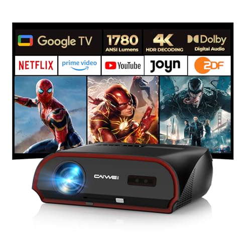 2025 Smart 4K Beamer Tageslicht Tauglich mit Netflix,1780 ANSI, WiFi 6, HDMI 2.1, NFC Cast, Bluetooth 5.4, Dolby Digital HDR LED Video Projektor für Outdoor-Filme, Heimkino, Gaming, Geschäftliches