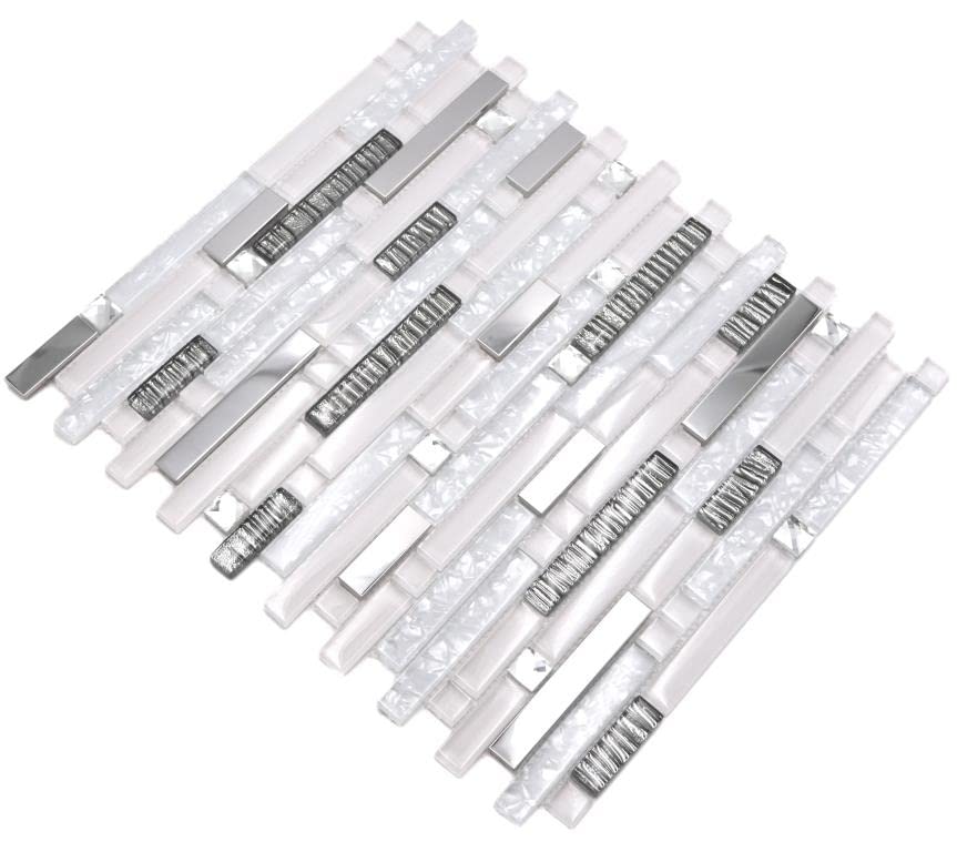 Mosaik-Netzwerk Carreaux De Mosaïque - Mélange De Cristaux - Noir - Mosaïque En Verre Transparent 3D - Dimensions : 15 X 23/48/73 X 8 Mm - Dimensions De La Feuille : 298 X 305 Mm - 10 Feuilles