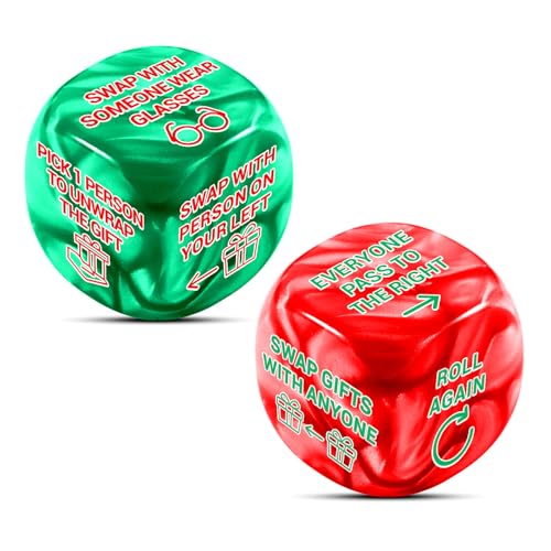 Santa Swap Gift Exchange Dice 2pcs Exchange Dice Christmas Party Gifts Christmas Party Stocking Stuffers for Women Funny White Elephant Gifts for Adults Gag Gifts Christmas Games for Family Party