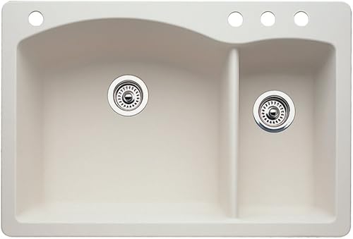 Blanco 4402014Diamond 4-hole double-basin Drop-in o Undermount Fregadero de Cocina de granito, galleta