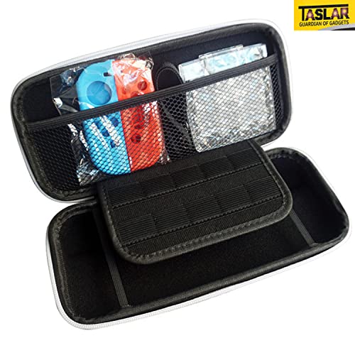 TASLAR-Travel-Carrying-Case-Accessories-Kit-Protective-Hard-Portable-Cover-Box-Bag-Screen-Protectors-Adjustable-Viewing-Stand-USB-Cable-Bonus-Game-Cases-Thumb-Grip-Caps-for-Nintendo-Switch-OLED-Black