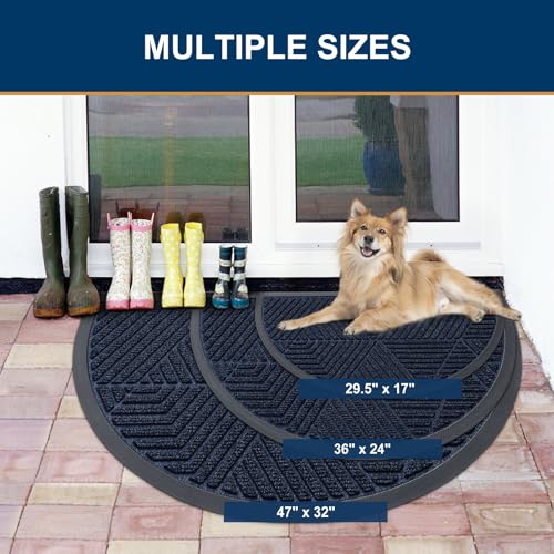 Image of Smiry Half Circle Front Door Mat Outside Entrance, Heavy Duty Sturdy Natural Rubber Doormat, Trap Dirt and Moisture, Low Profile Mats for Indoor Outdoor Entry, Irregular Triangle (35x23, Navy Blue)