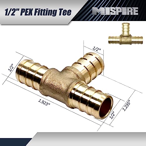 Image of 6 PCS 1 /2 inch Pipe Fittings, 3pcs Tee & 3pcs PEX Plug End Cap Fittings, Lead-Free Brass Barb Crimp for PEX Pipe Plumbing Projects by MISPIRE