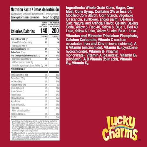 Image of Lucky Charms Rainbow Sprinkles Cereal with Marshmallows, Birthday Cake Flavor, Kids Breakfast Cereal Made with Whole Grain, Family Size, 18.4 oz