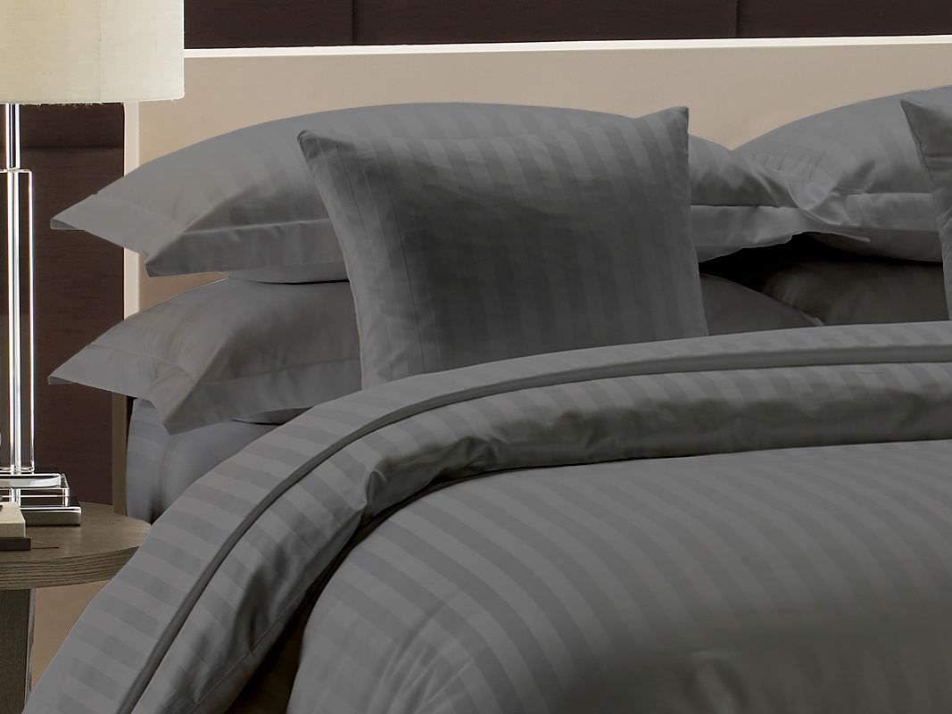 SGI 600 TC Super Soft 100% Egyptian Cotton Bedding 3 Piece Set Duvet Cover With Two Pillowcase UK King Size Dark Grey Stripe
