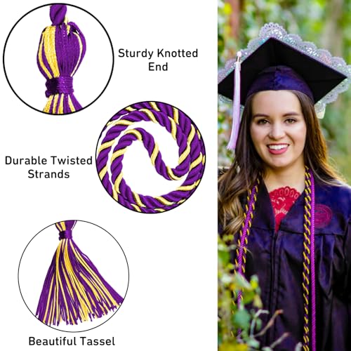 Image of Graduation Honor Cords Purple and Gold Graduation Cords with Tassels, 67 inch Long for Graduation Students