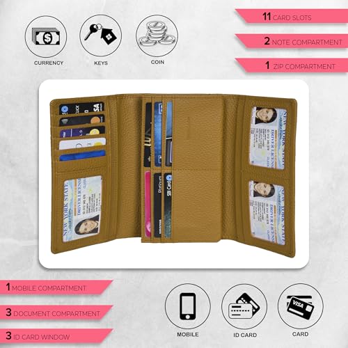 Image of Real Leather Women Wallet Leather with RFID Blocking -Trifold Card Holder Designer Ladies Clutch with ID Window Wallets