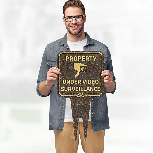 Image of Property Under Video Surveillance Sign, 11x21, Heavy Duty Integrated Ground Stakes, Indoor /Outdoor Use, Rust Free Aluminum Composite, Made in USA by My Sign center