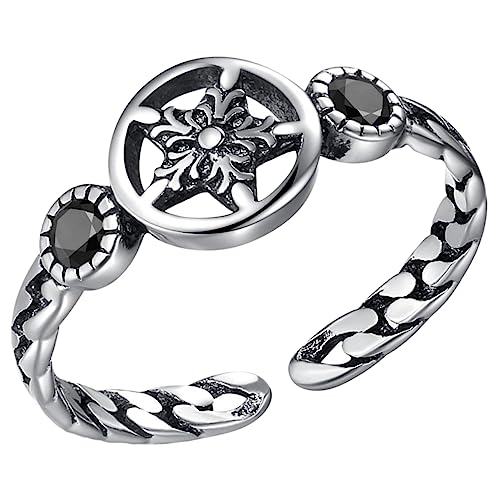 WOFASHPURET Gothic Punk Open Ring Five-pointed Star Design Silver Tone Ring for Women Present for Birthday and Festival