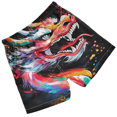 Pigsaly Boys Swim Trunks Chinese Dragon Head Colorful Boys Board Shorts Swimsuit Swimwear Summer Bathing Suit 5T2