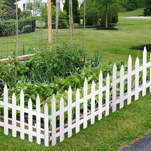 Image of Blooming Enterprises Pack of 4 Virgin Plastic Garden Foldable Fence 4 Panels - 6.6ft / 80 Inch Total Running Length for Lawn & Plant Borders | Outdoor Picket Edging for Garden, Patio & Pathways, PVC