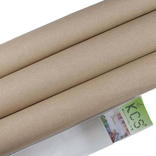 Image of KCS 3 pc of 15 inch x 18 inch Counted Cross Stitch Cotton Aida Cloth Needlework Fabric (Khaki, 16CT)