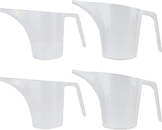 EIKS Plastic Funnel Pitcher Measuring Cup with Long Spout for Filling Muffin Pans, Baking Molds, Salt Shakers, Pancake Batter, Watering Plants (2-Pack 1000ml + 2-Pack 500ml)