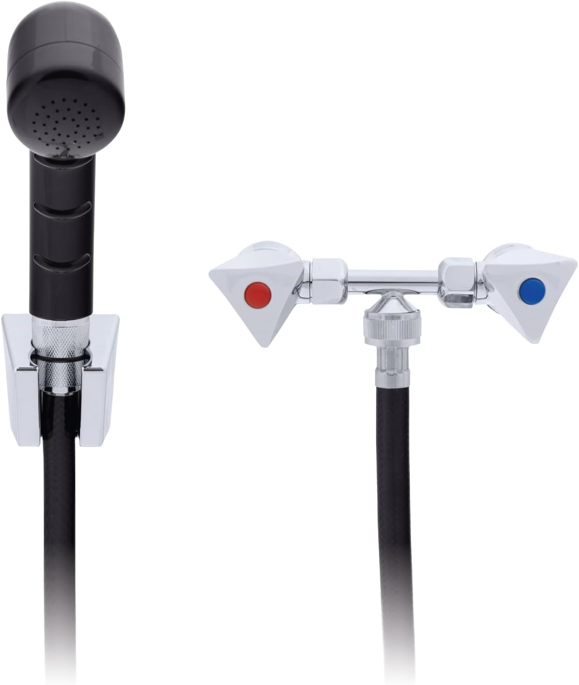 Ambassador Marine Trinidad- 2H External Shower Mixer (Small Black Sprayer, 6' White Rubber Hose) (Chrome/Black) - 134-0214-CK-W