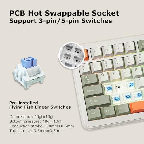 Image of AK820 Max Tri-Mode Mechanical Keyboard, 2.4G Wireless /Bluetooth /USB-C, 75% 82Key Compact Layout, 8000mAh Battery, Hot-Swappable Gasket Mount, PBT Keycaps, RGB Backlit, Metal Knob (Fish Switch, Grey)