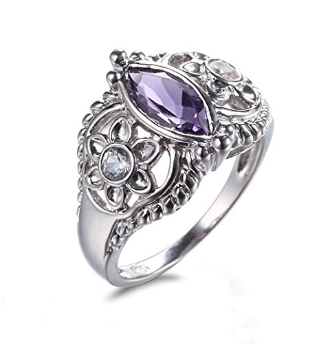 Gowe Solid 10K White Gold 10X5Mm Marquise 1.22Ct Genuine Amethyst & White Topaz Engagement Wedding Ring Women Fine Jewelry Ring #TOP1