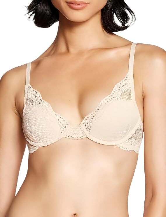 Pepper Bra for AAB Cups | Lightly Lined Underwire Bra for Women with Scalloped Lace Overlay and Body Hugging Fit Sand