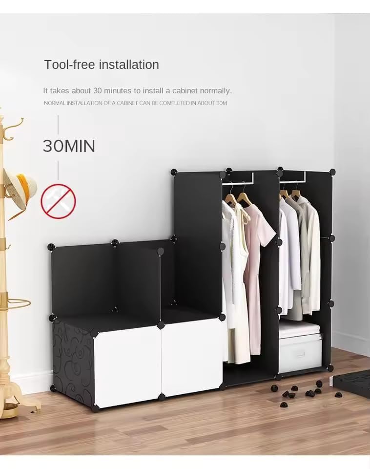 Image of Foldable Plastic Wardrobe for Clothes - Baby Cupboard for Clothes Storage, Wardrobe for Kids, Plastic Almirah, Collapsible Wardrobe for Kids Livingroom & Home (HL1 Black)