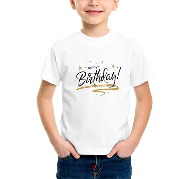 DreamBag Limit Fashion Store Happy Birthday Stars?Printed T-Shirt for Kids (Boys & Girls)