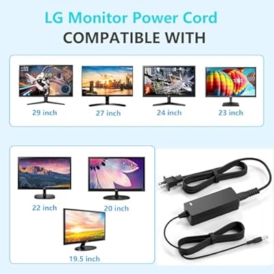 Replacment for LG Monitor Power Cord 19V DC Power Supply for LG Electronics 27 24 23 22 20 19 LCD LED HD TV Monitor Widescreen Power Adapter Cord