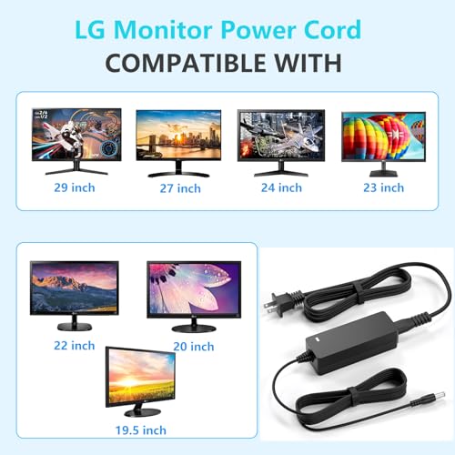 Replacment for LG Monitor Power Cord 19V DC Power Supply for LG Electronics 27" 24" 23" 22" 20" 19" LCD LED HD TV Monitor Widescreen Power Adapter Cord by vhbw - Image 2