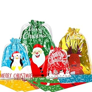 LOKIPA Christmas Drawstring Gift Bag,30 pcs Large Size Xmas Goody Gift Wrapping Bag