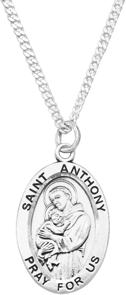 Rosemarie's Religious Gifts Sterling Silver Saint Medal Pendant And Curb Chain Necklace, 24"