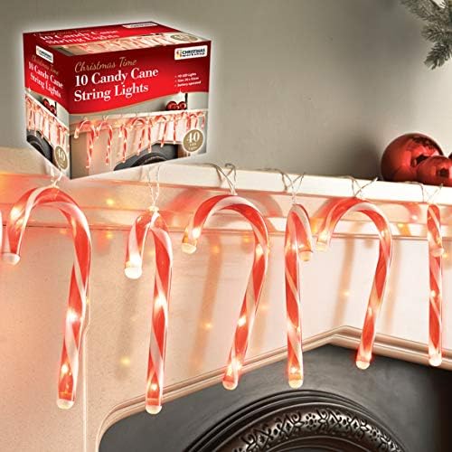 The Christmas Workshop 70039 10 LED Christmas String Lights | Indoor Decorations | 1.8M Lead Length with 20cm Long Candy Canes | Battery Operated, Red and White
