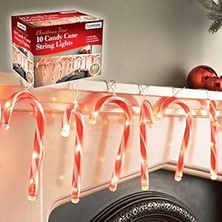 The Christmas Workshop 70039 10 LED Christmas String Lights | Indoor Decorations | 1.8M Lead Length with 20cm Long Candy Canes | Battery Operated, Red and White