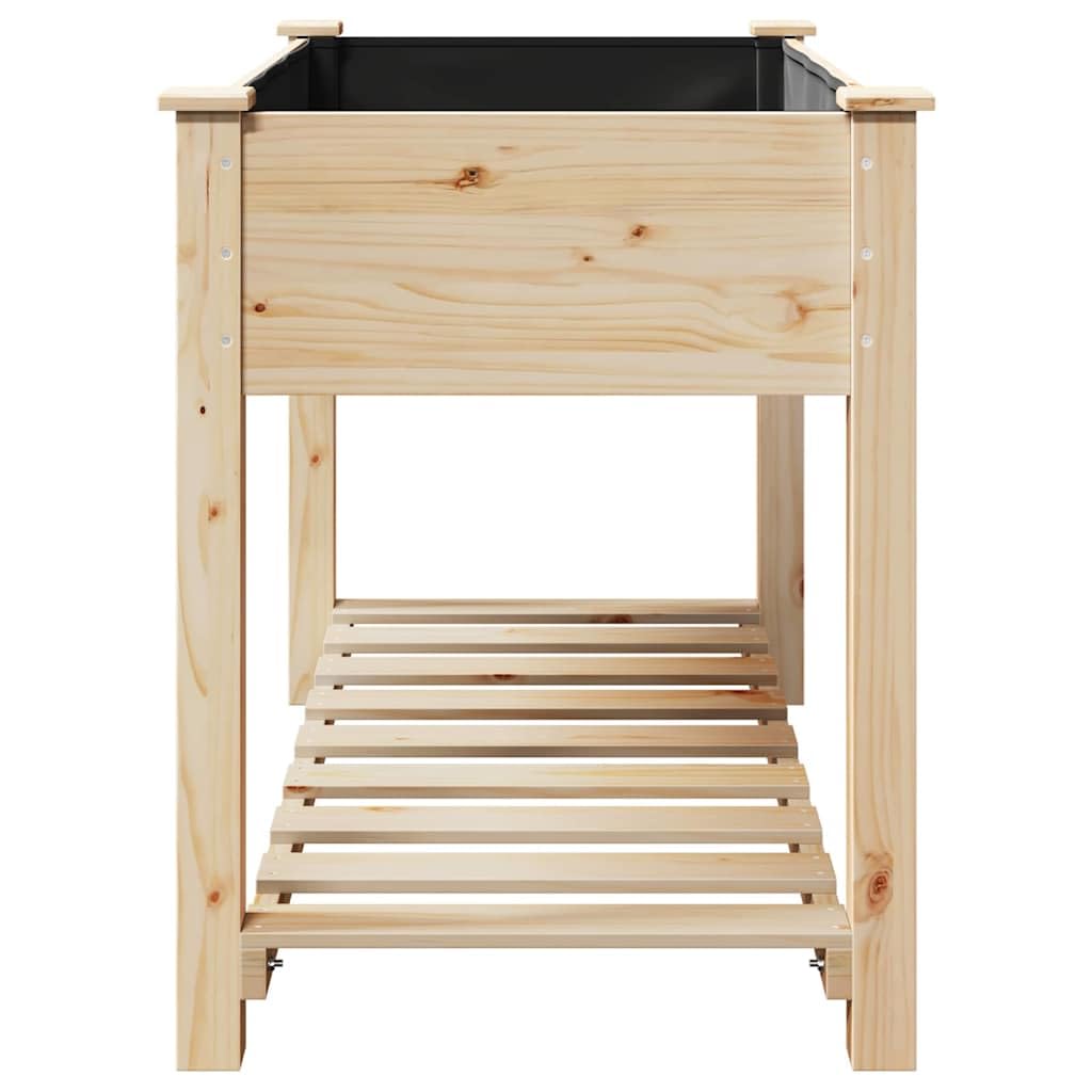 Jardinera de madera con práctica superficie de almacenamiento, jardinera para jardín y terraza, jardinera estable de madera maciza, para exteriores, color beige, 115 x 59 x 76,5 cm
