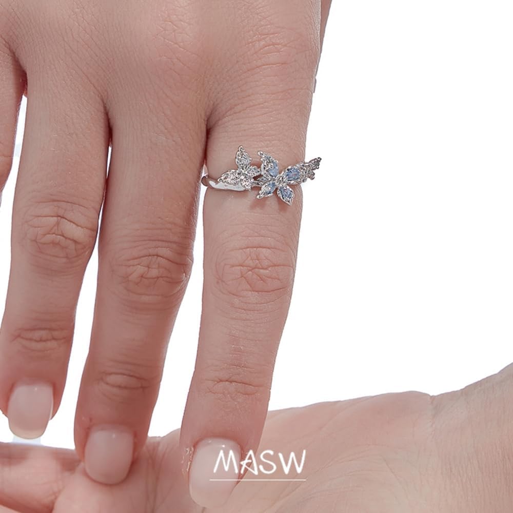Fashionable personalized butterfly ring clear light blue opening adjustable ring Ladies' temperament accessories exquisite butterfly accessories M3241 - Image 4