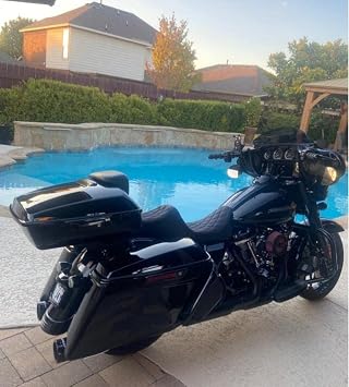 TCT-MOTORPARTS Vivid Black Chopped Motorcycle Tour Trunk Luggage Tail Box w/Backrest Pack Mounting Bracket Fit for Harley 2014-2025 Touring Road Street Electra Glide Special Road King