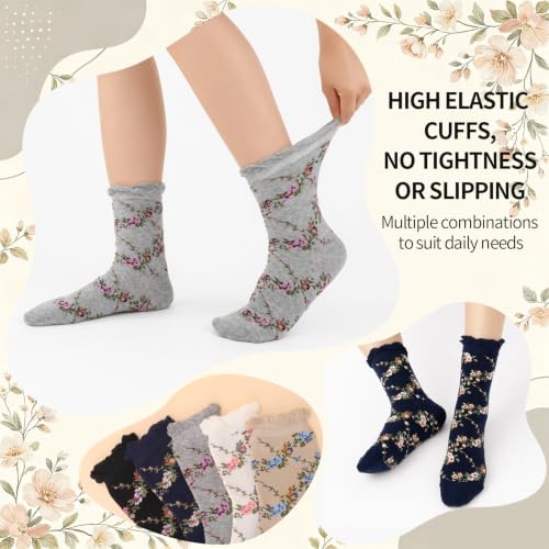 Image of Jspupifip Women Floral Ruffle Socks Frilly Casual Ankle Socks Size 5-7