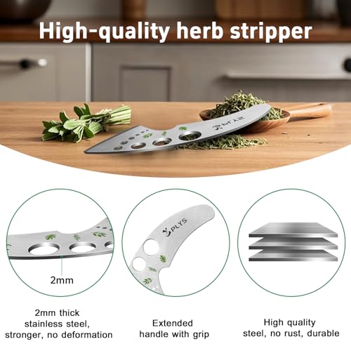 Plys Herb Stripper Tool 9 Holes - Stainless Steel Kitchen Herb Stripping Tool, Herb Leaf Peeler for Kale, Chard, Collard Greens, Rosemary, Thyme, Parsley and Basil, 2025 Professional Kitchen Gadgets - Image 2