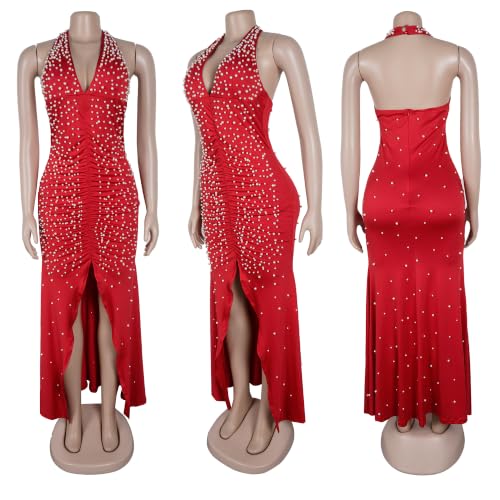 Image of PORRCEY Women's Sexy Elegant Rhinestone Bodycon Dress Hot Drilling Clubwear