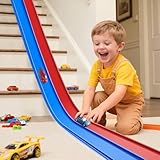 Flex Tracks 15 Ft Starter Set, Flexible Race Track for Kids 3+ with Strong Suction Cups, Flexible Car Track Race Car Ramp Track Compatible with 1/64 Diecast Cars, Portable Rolls Up Race Tracks