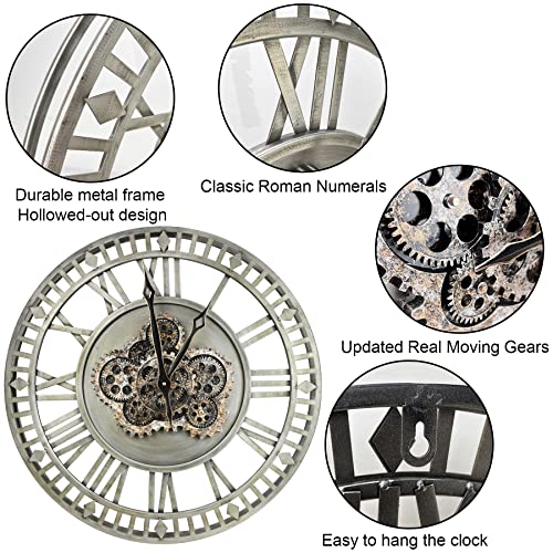 The B-Style 24" Wall Clock With Moving Gears Large Steampunk Industrial Wall Clock Oversized Rustic Vintage Metal Wall Clocks For Living Room Decor Home Office (Vintage Bronze) #TOP2