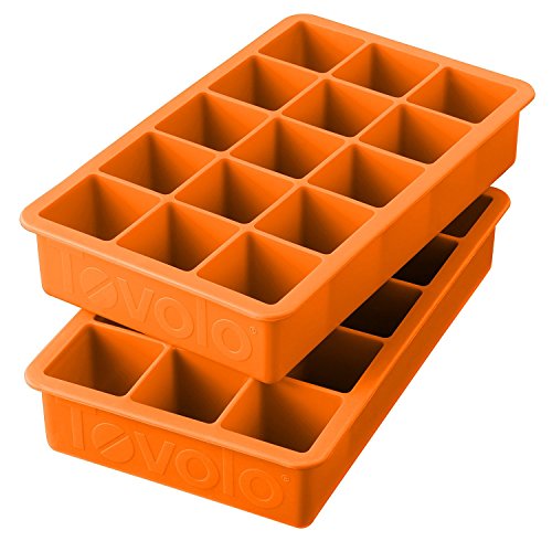 Tovolo Perfect Ice Mold Freezer Tray of 1.25-Inch Cubes for Whiskey, Bourbon, Spirits & Liquor, BPA-Free Silicone, Fade Resistant, Set of 2, Orange Peel